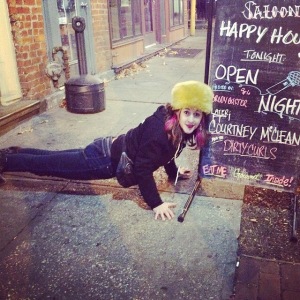 Yoga in front of the Westport Saloon, Kansas City!